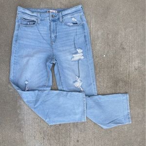 SO High Rise Distressed Straight Jeans (Size 13/31)